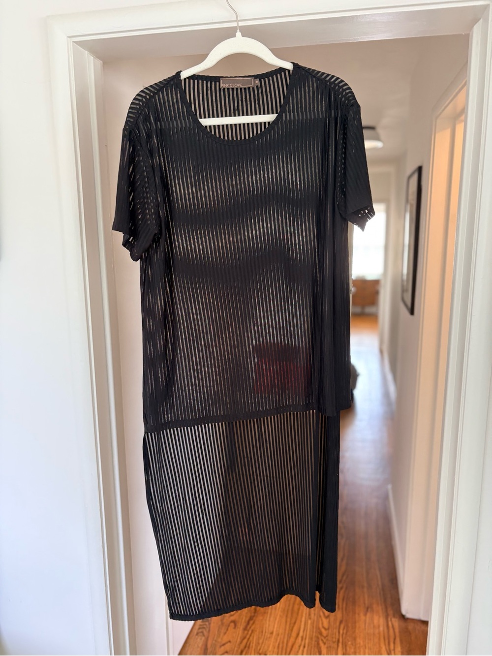 Pink Clove Black Sheer Striped High-Low Tunic